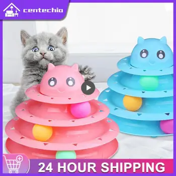4 רמות מגדל חתול מחמד צעצועים אינטראקטיביים חתלתול מגדל צלחת רצועות הדיסק חתול אימון אינטליגנציה שעשועים משולש דיסק טמבלר